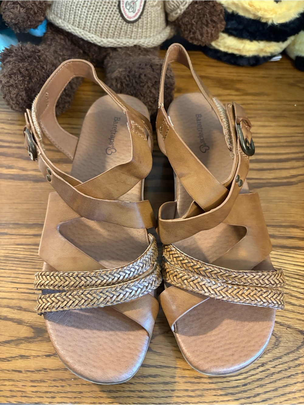 BareTraps Tan Braided-Strap Wedge Sandals